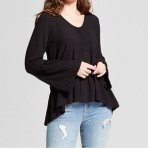 Mossimo long bell sleeve black peplum top size medium